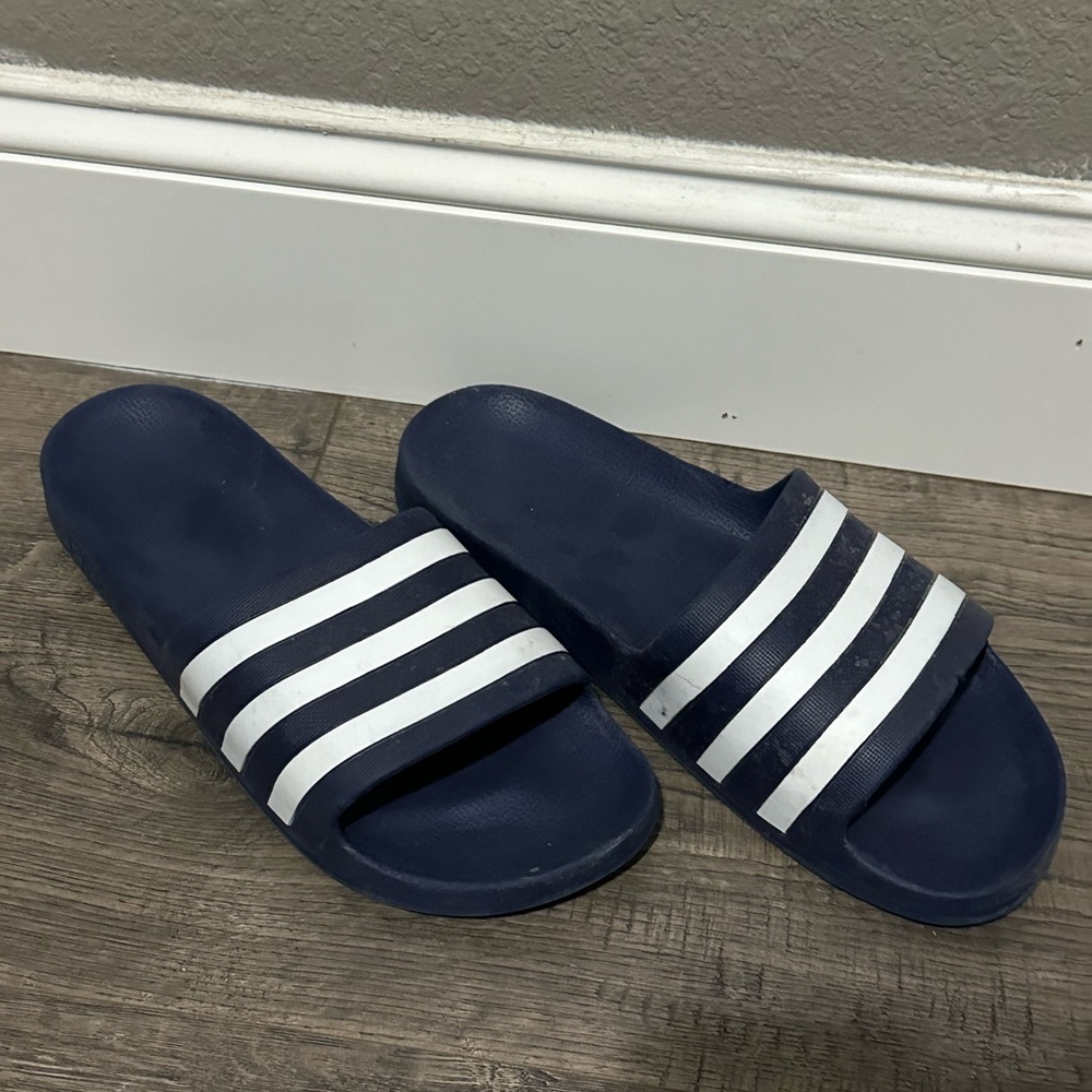 Adidas Navy and White Slide Sandals - size 10